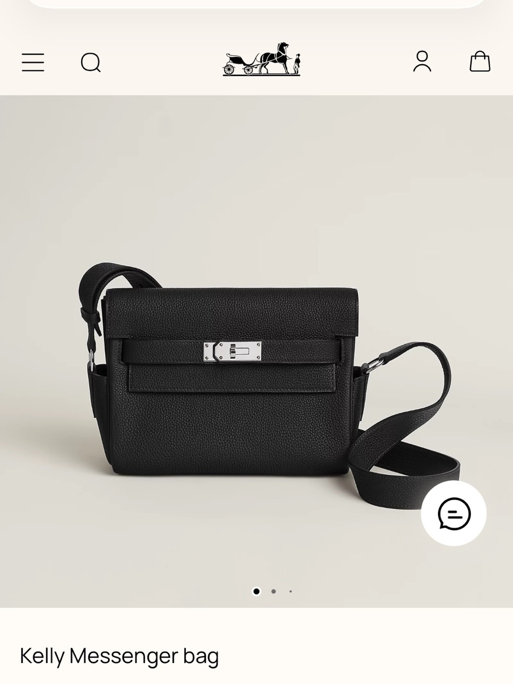 Hermes Noir Kelly Messenger Bag Togo calfskin